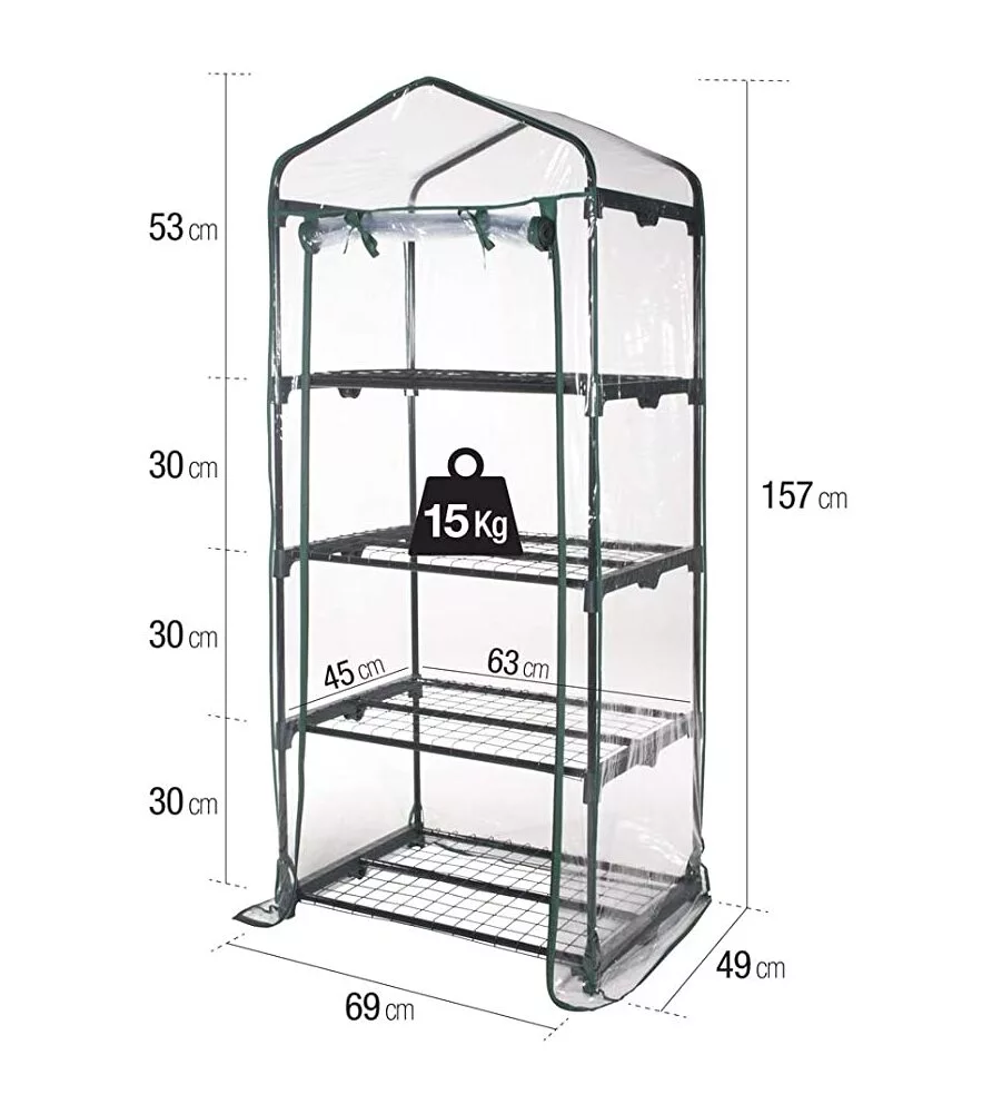 SERRA 4 RIPIANI IN ACCIAIO E TELO IN PVC - 69x49x157 CM - VERDELOOK